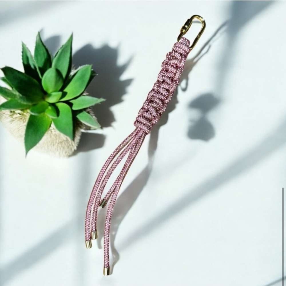 Rush Pink and Gold long Beaded braided Key Holder or bag charm new in box - Picture 6 of 6